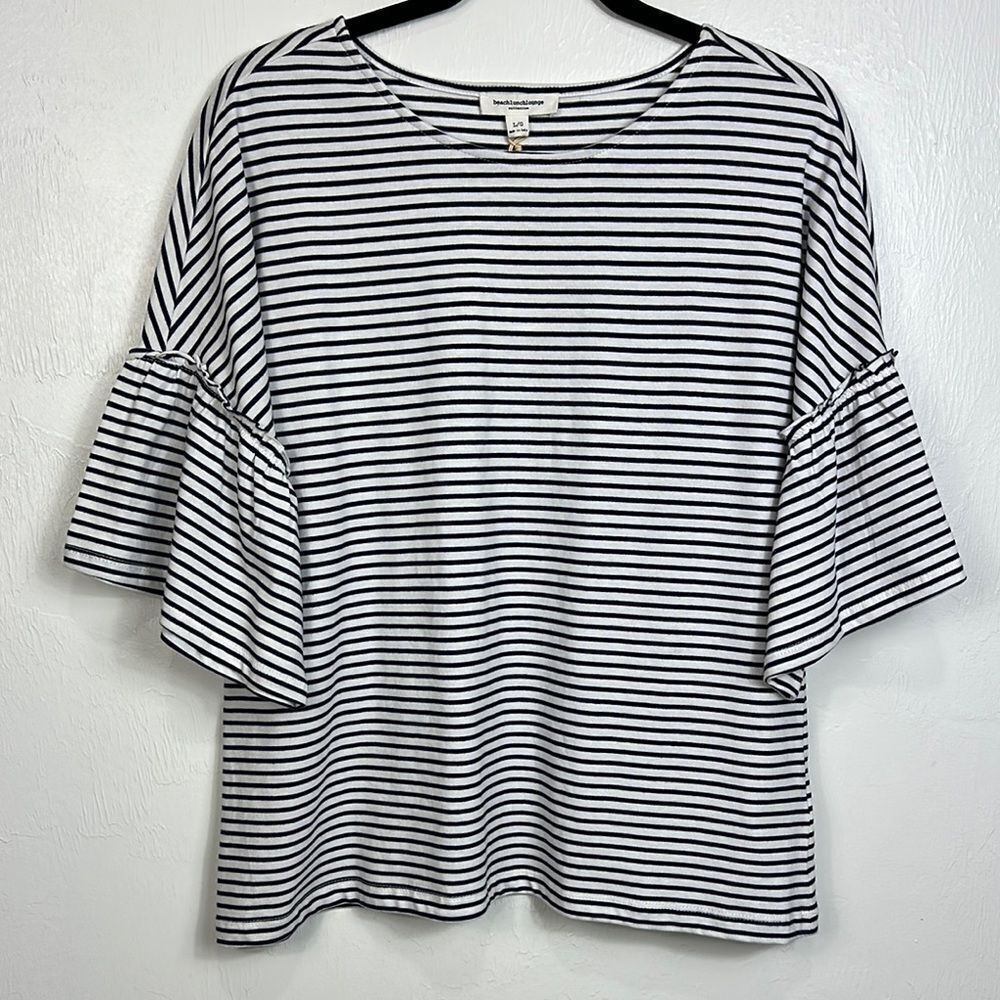 Beachlunchlounge Striped Cotton Bell Sleeve Blouse Top Size L